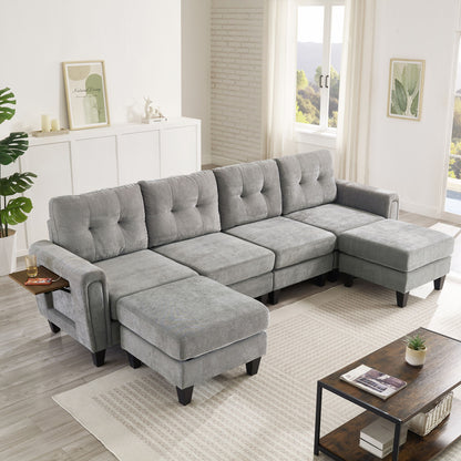 Modular Sectional Sofa With Movable Ottomans, USB Ports & Side Tables Hearth and Haven