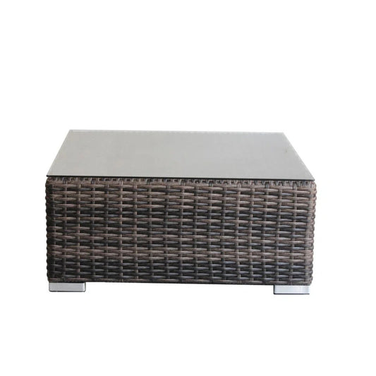 Square Coffee Table With Rustproof Frame And Clear Top - Brown Mix LSI Patio Furniture