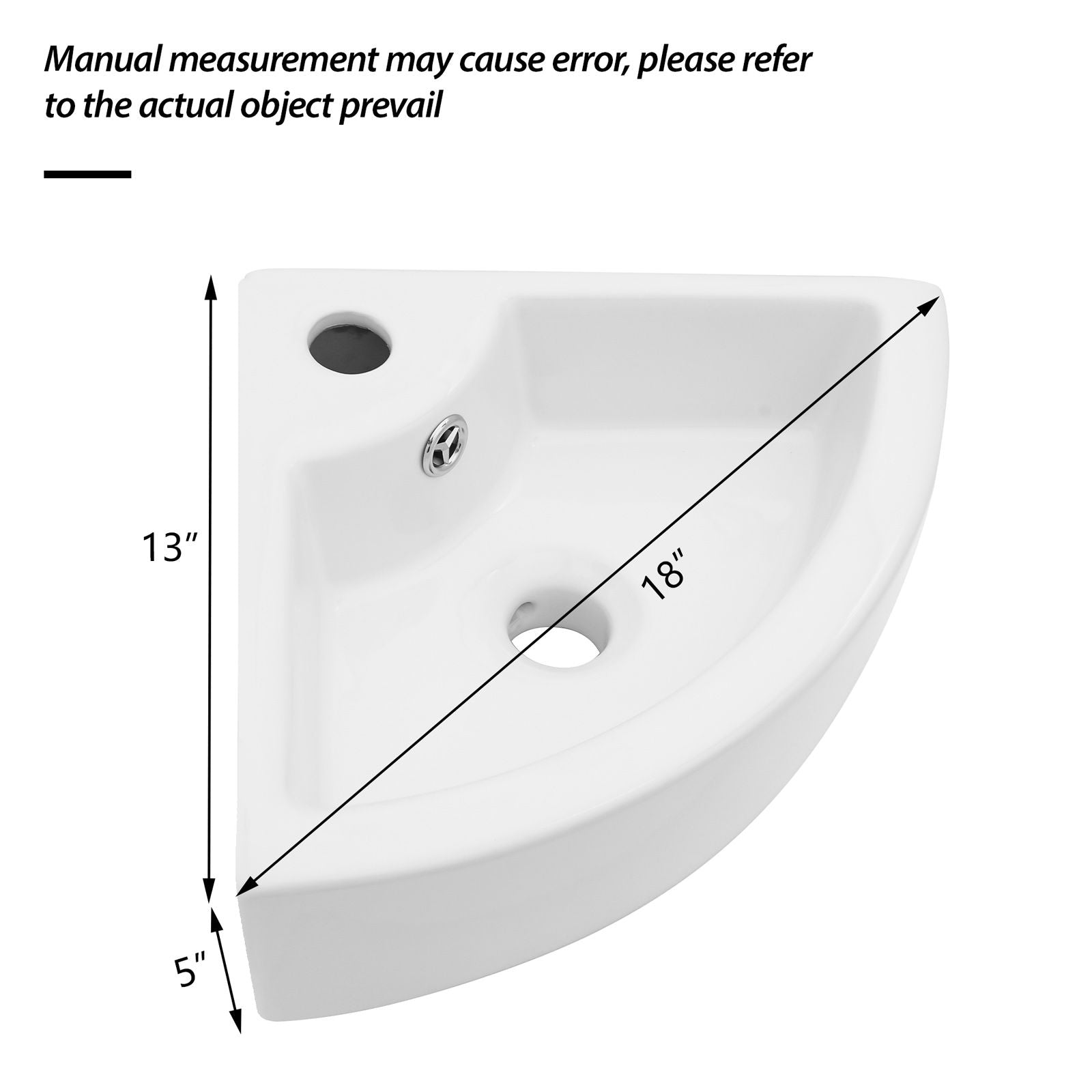 Triangle Porcelain Wall Mount Vessel Sink With Single Faucet Hole & Overflow - White Daily Nest