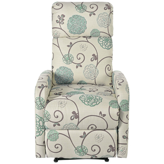 Modern Manual Recliner, Home Theater Chair With Adjustable Backrest For Living Room - Beige / Blue Noble House