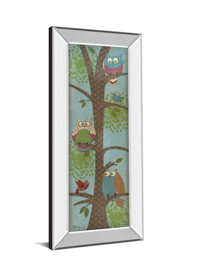 Fantasy Owls Panel Il By Paul Brent - Mirror Framed Print Wall Art - Blue