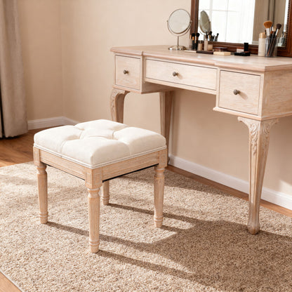 Small Padded Square Ottoman Bench For Living Room - Beige Home Essentials