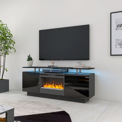 Large TV Cabinet With Fireplace Can Heating Change Color 9 Models 8 Levels Have LED Light - Black