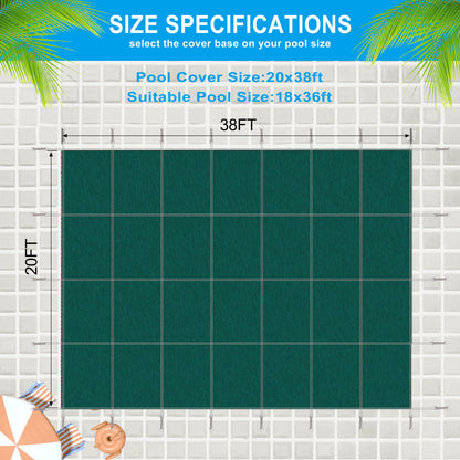 Inground Rectangle Winter Safety Pool Cover, Solid Safety Daily Nest