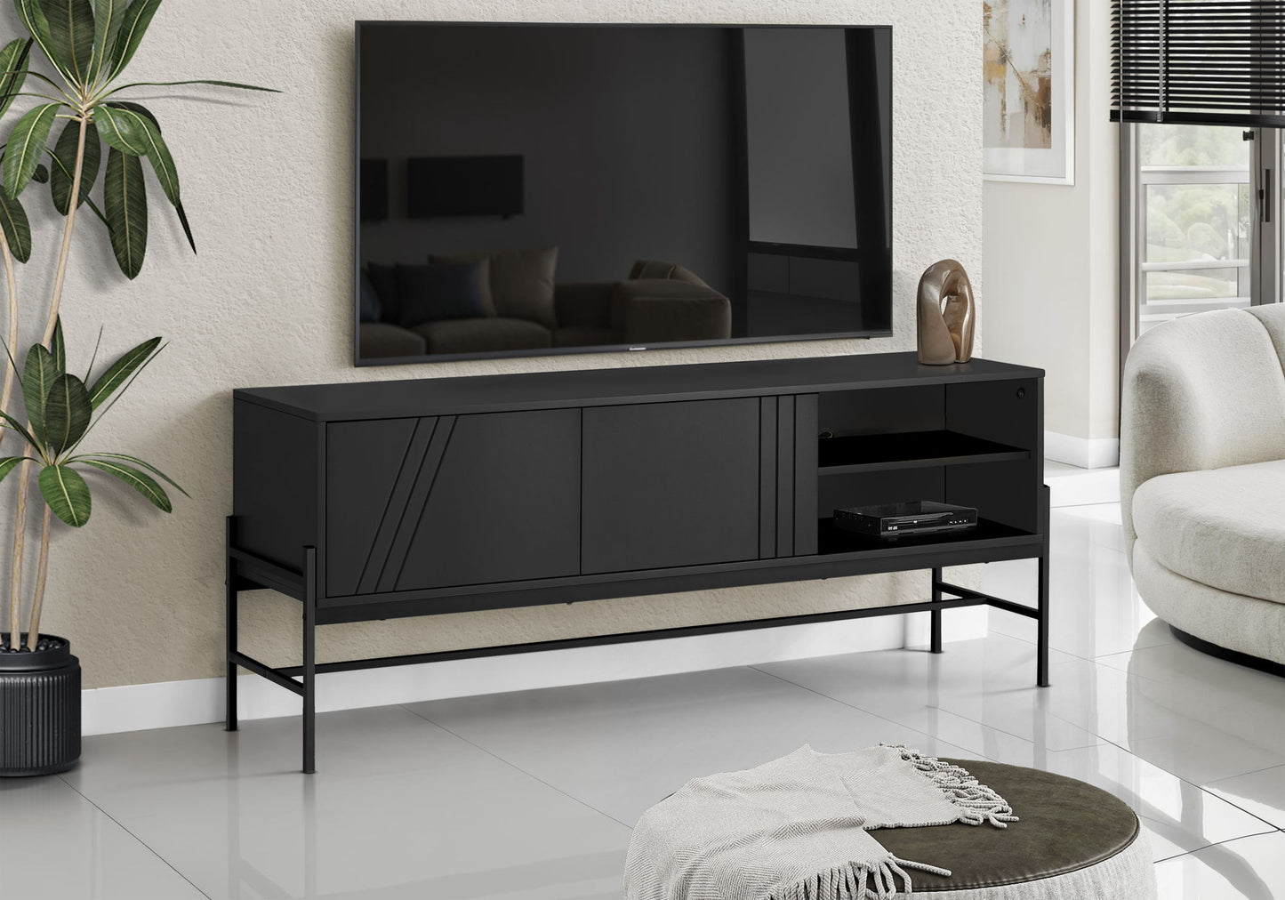TV Stand, Modern Design Console, Media Entertainment Center, Storage Cabinet, Contemporary & Modern - Black 8th Street