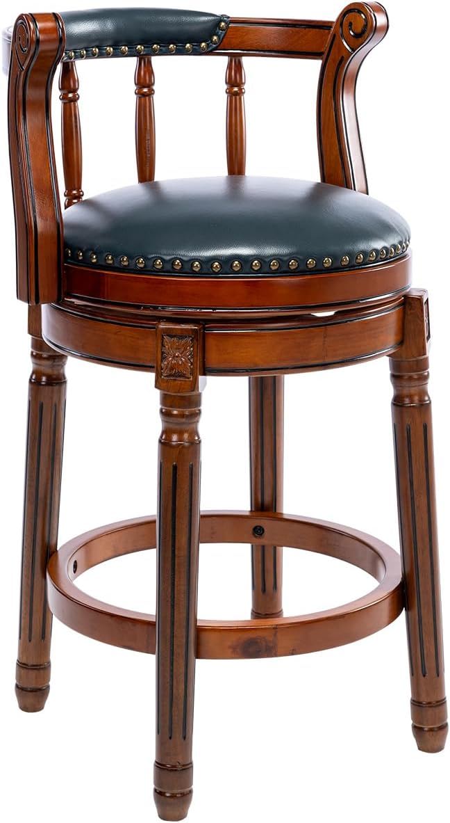 Swivel Cow Top Leather Wooden Bar Stool, 360 Degree Swivel Bar Height Chair With Backs For Home Kitchen Counter Home Essentials