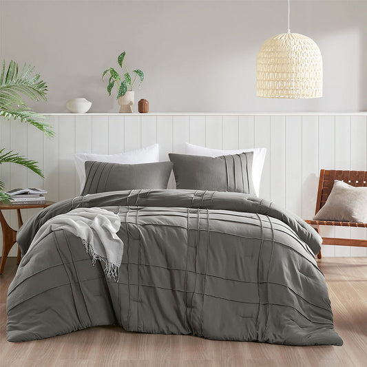 Porter - Twin/Twin Long Soft Washed Pleated Comforter Set - Gray Super Listing