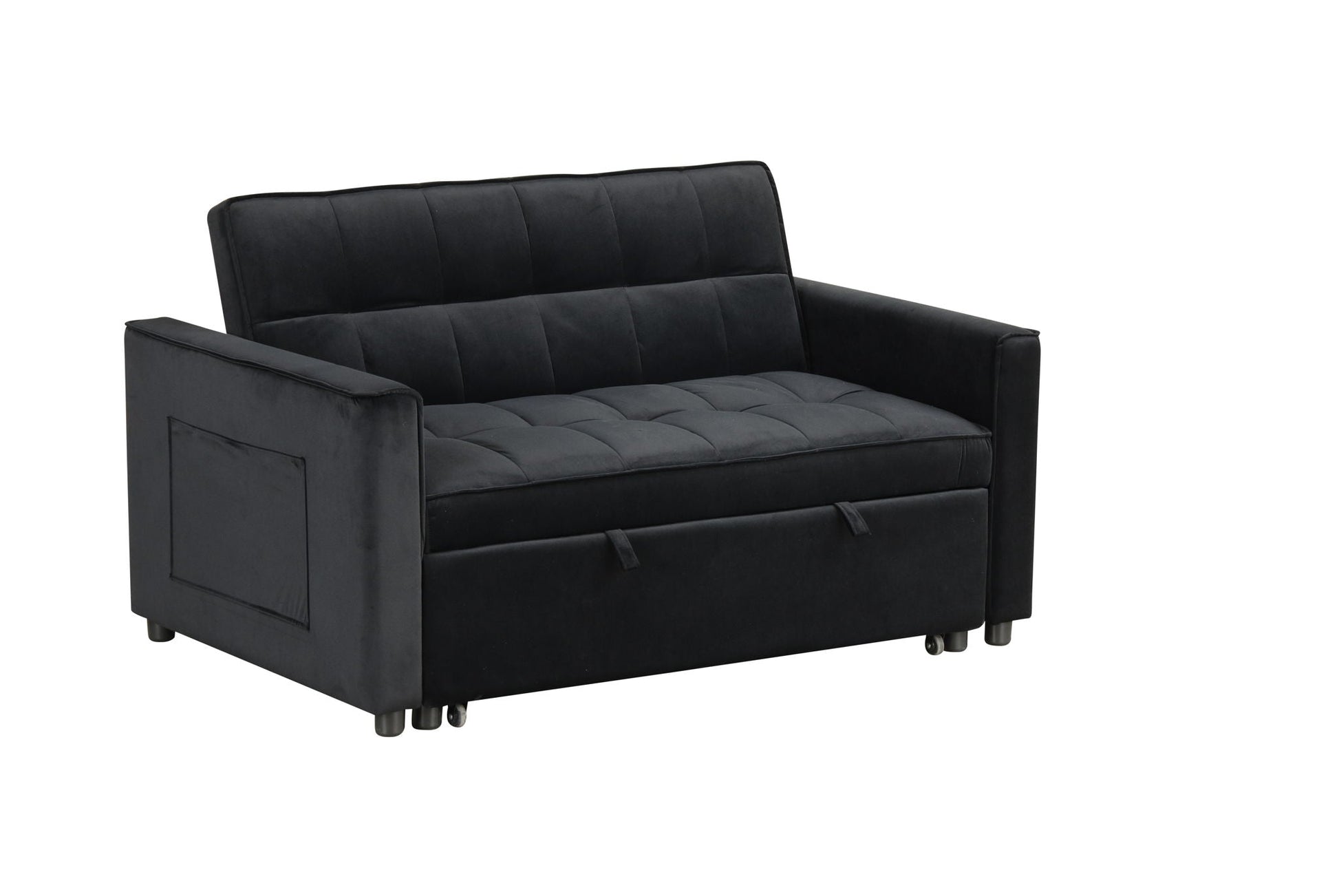 Maeve - Velvet Convertible Sleeper Loveseat With Tufting and Side Pocket - Black Lilola Home