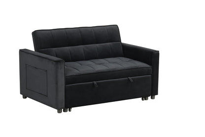 Maeve - Velvet Convertible Sleeper Loveseat With Tufting and Side Pocket - Black Lilola Home