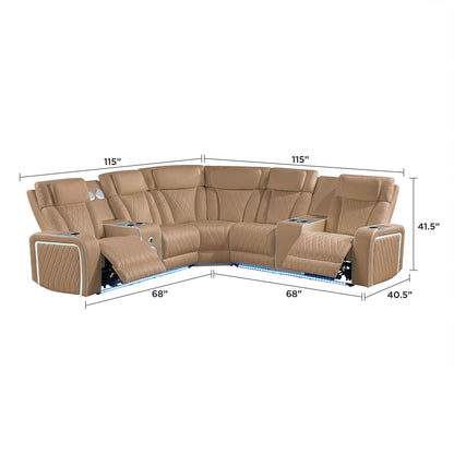 Electra - Power Recliner Sectional Sofa With Power Headrests, Console Loveseats, Wedge, LED Light Strip, Speakers Matrix Furniture Group