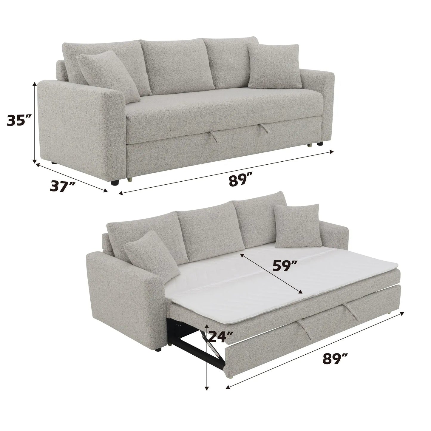 Connie - Boucle Sleeper Sectional Sofa With 2 Toss Pillows - Beige Acme