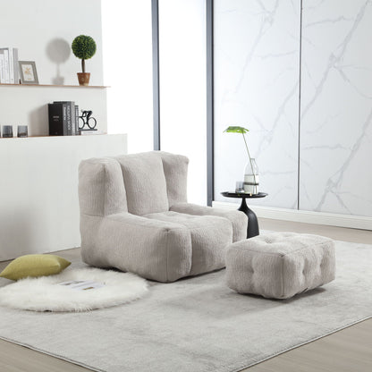 Modern Indoor Fluffy Bean Bag Chair With Memory Foam And Ottoman, Super Soft Home Essentials