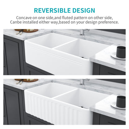 Sink 33" Double Bowl Apron Front Kitchen Sink 50 / 50 - White Daily Nest