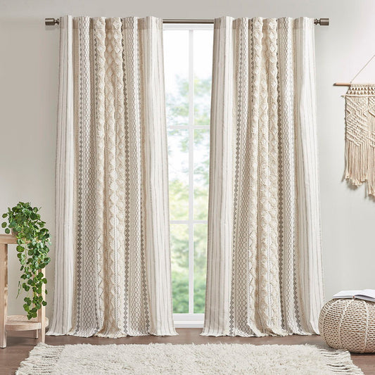 Imani - Printed Window Panel With Stripe And Lining - Ivory