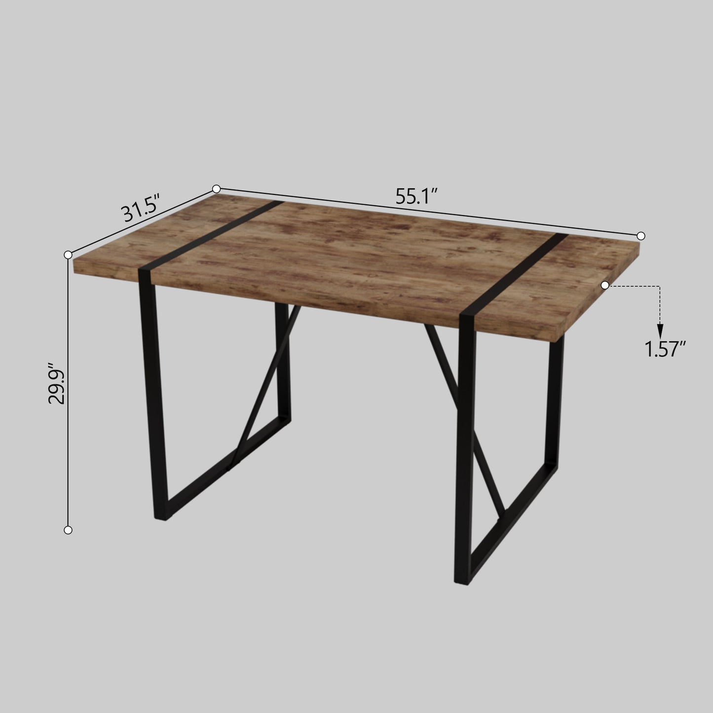 Modern Rural Industrial Dining Table, 55" Rectangular Wood With Metal Legs, Seats 4 - 6 - Wood Home Essentials