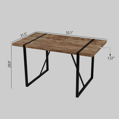 Modern Rural Industrial Dining Table, 55" Rectangular Wood With Metal Legs, Seats 4 - 6 - Wood Home Essentials