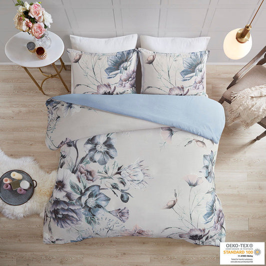 Cassandra - 3 Piece Printed Duvet Cover Set - Blue Madison Park