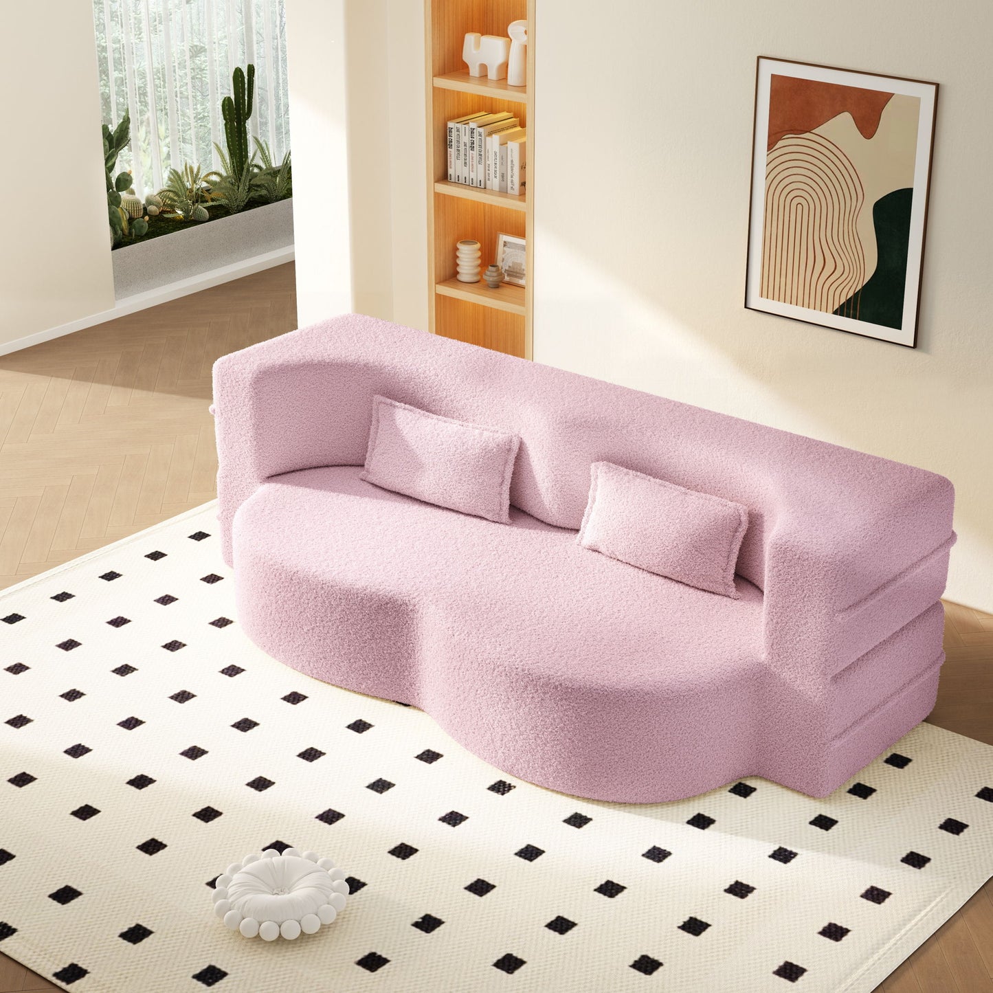 Modern Floor Sleeper Sofa Bed With 2 Pillows, Convertible Twin Size Folding Mattress For Living Room Home Essentials