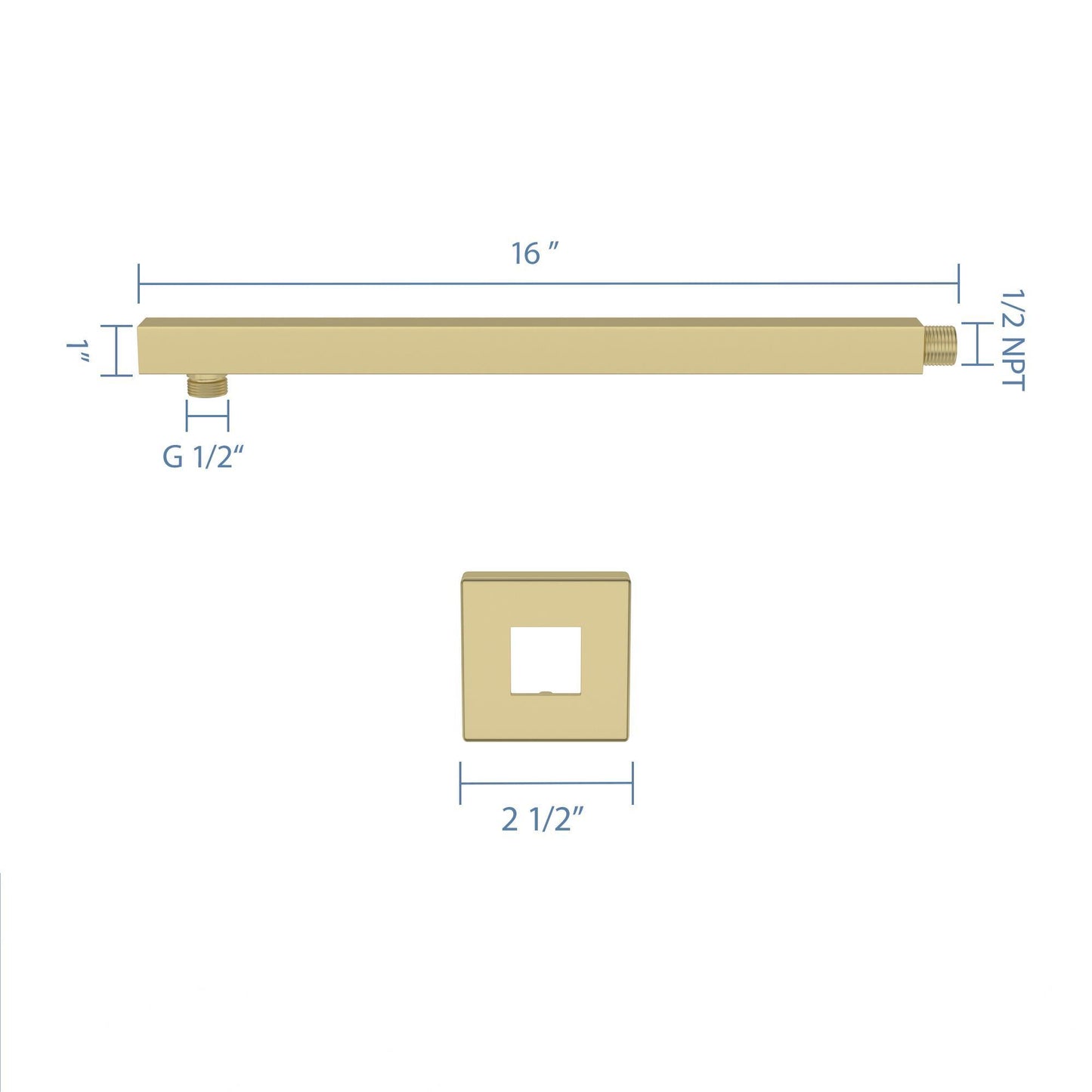 Wall Mounted Shower Arm With Flange, 16" Stainless Steel For Rain Shower Heads - Gold Daily Nest