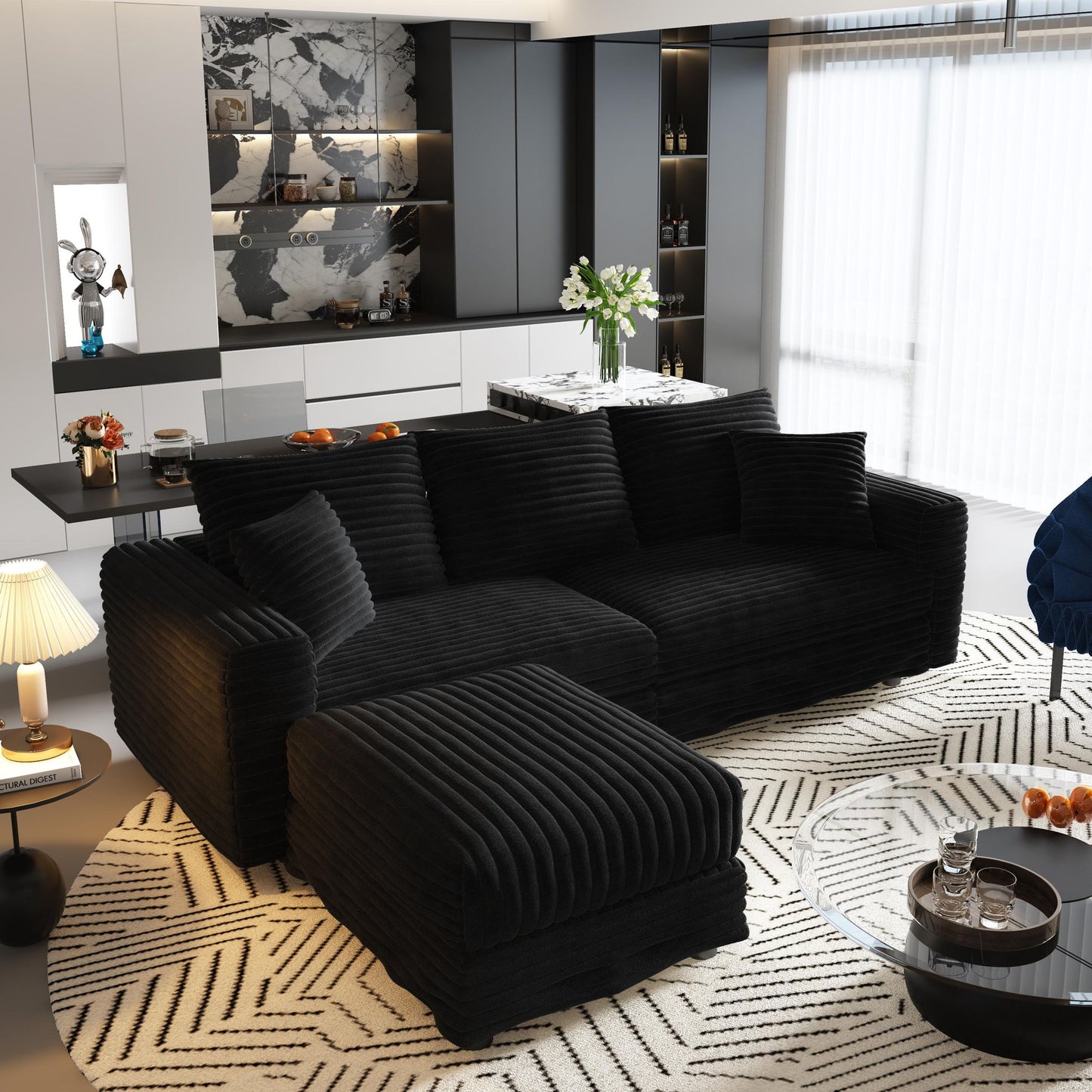Convertible Deep Seat Sofa With Soft Pillows And Ottomans Home Essentials