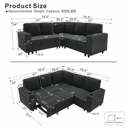 Upholstered L - Shape Sectional Sofa Bed With Pull Out Sleeper And Storage Home Essentials