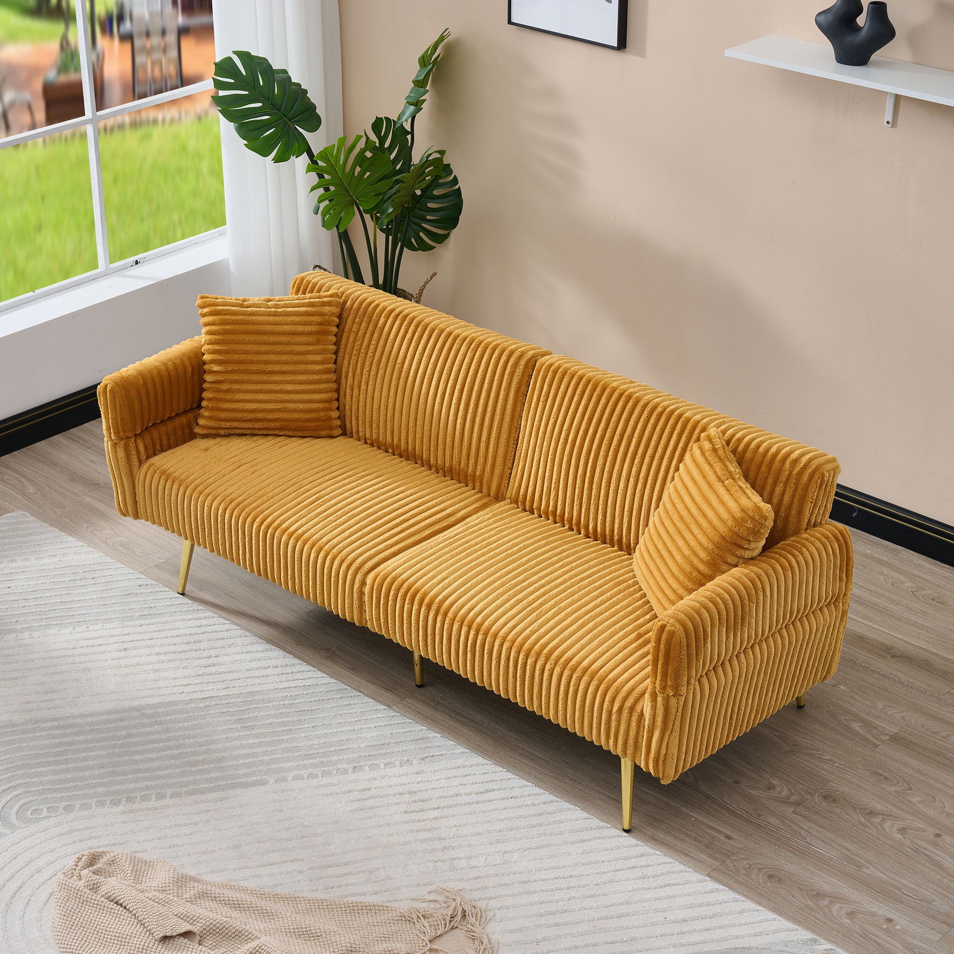 Luxury Corduroy Foldable Double Sofa Bed With Folding Armrests Home Essentials