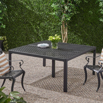 Outdoor Modern Aluminum Dining Table With Woven Accents Noble House