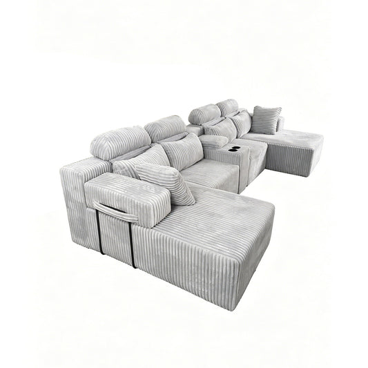 U-Shaped Sectional Sofa With Chaise Lounge And Cup Holders