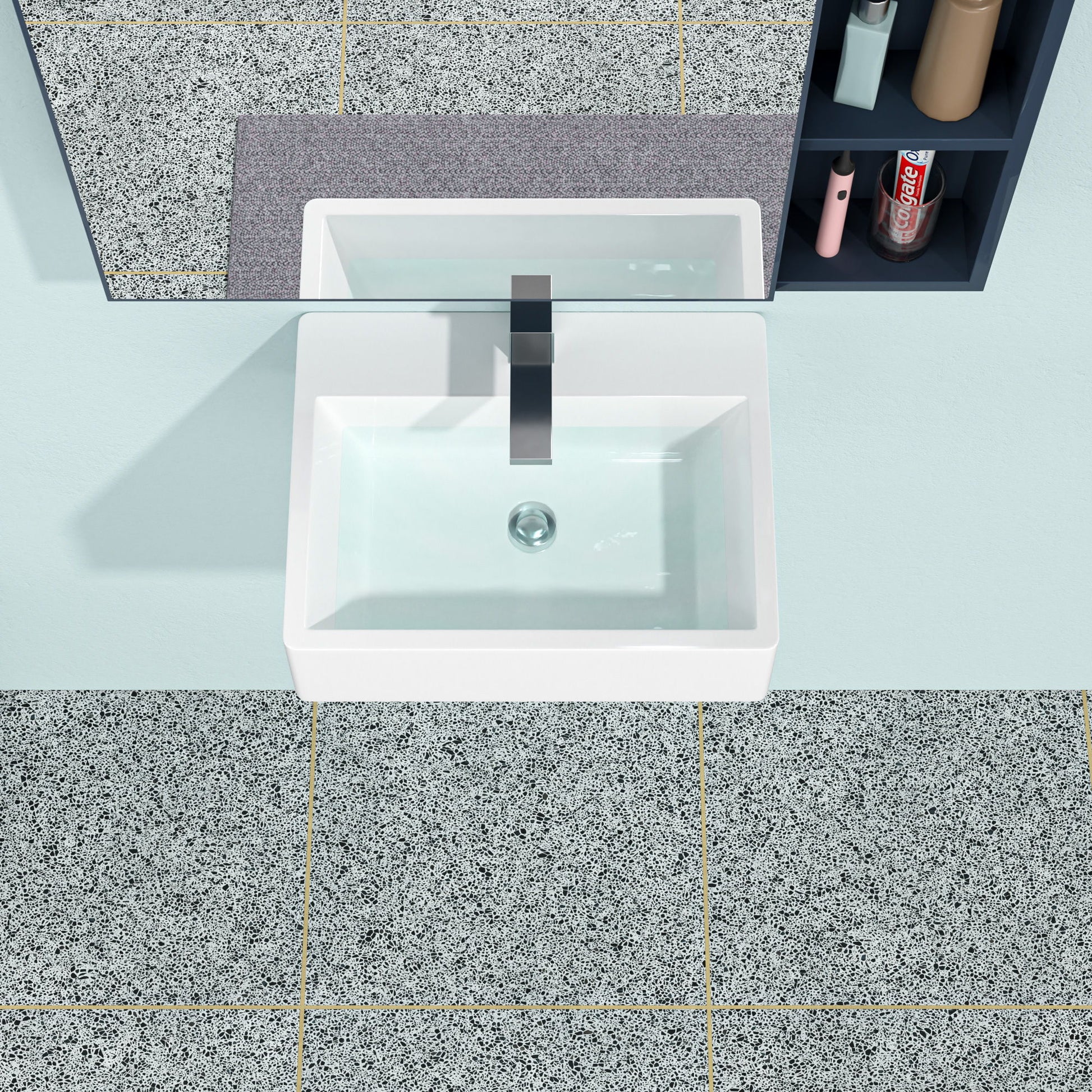 Modern Ceramic Rectangular Wall Mounted Bathroom Sink With Faucet Hole & Overflow Daily Nest