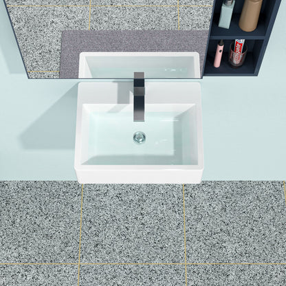 Modern Ceramic Rectangular Wall Mounted Bathroom Sink With Faucet Hole & Overflow Daily Nest