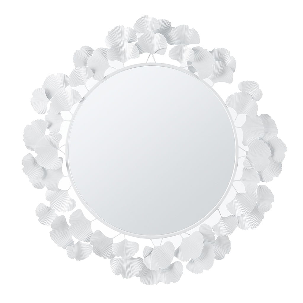 Eden - Eden Gingko Leaf Round Wall Mirror 30.5" - White Martha Stewart