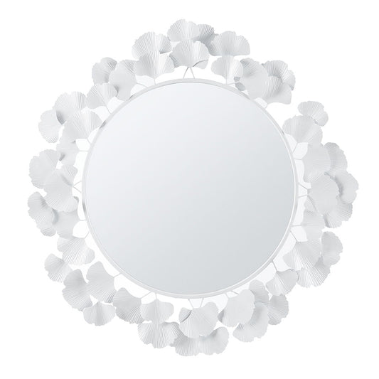 Eden - Eden Gingko Leaf Round Wall Mirror 30.5" - White Martha Stewart