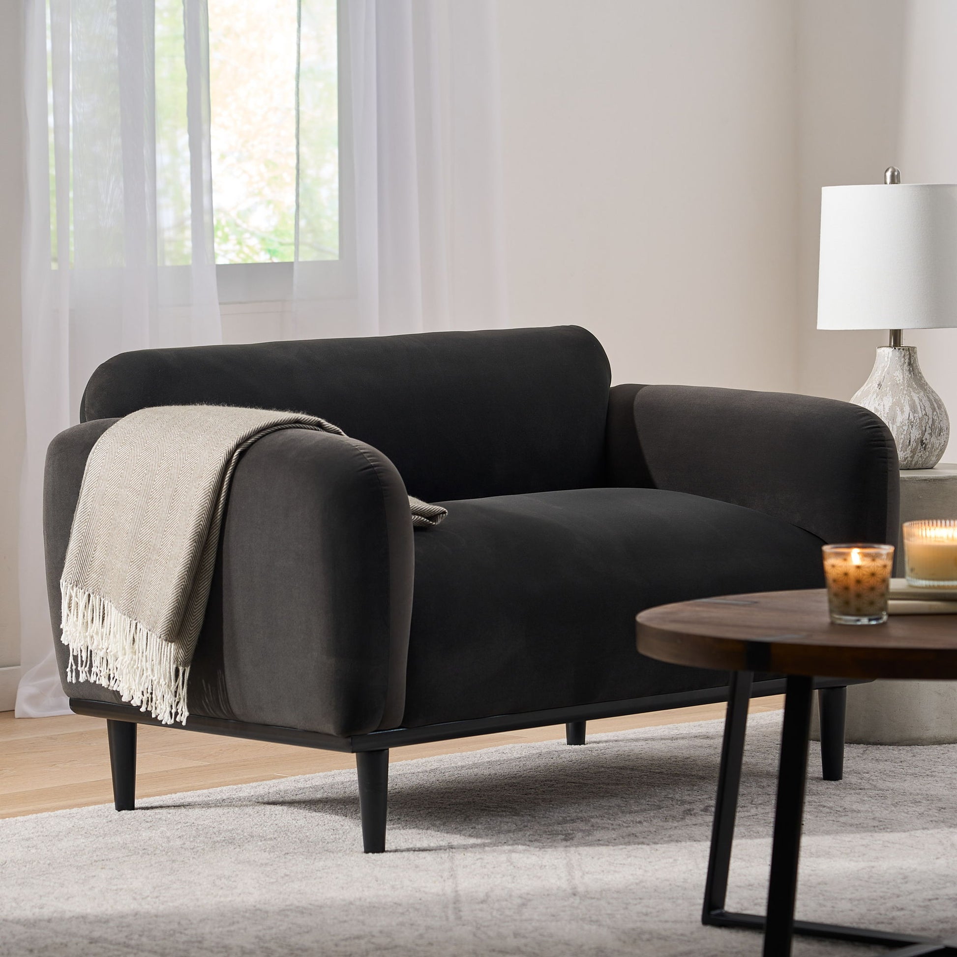 Sway - Upholstered Loveseat With Wood Legs And Round Arms Noble House