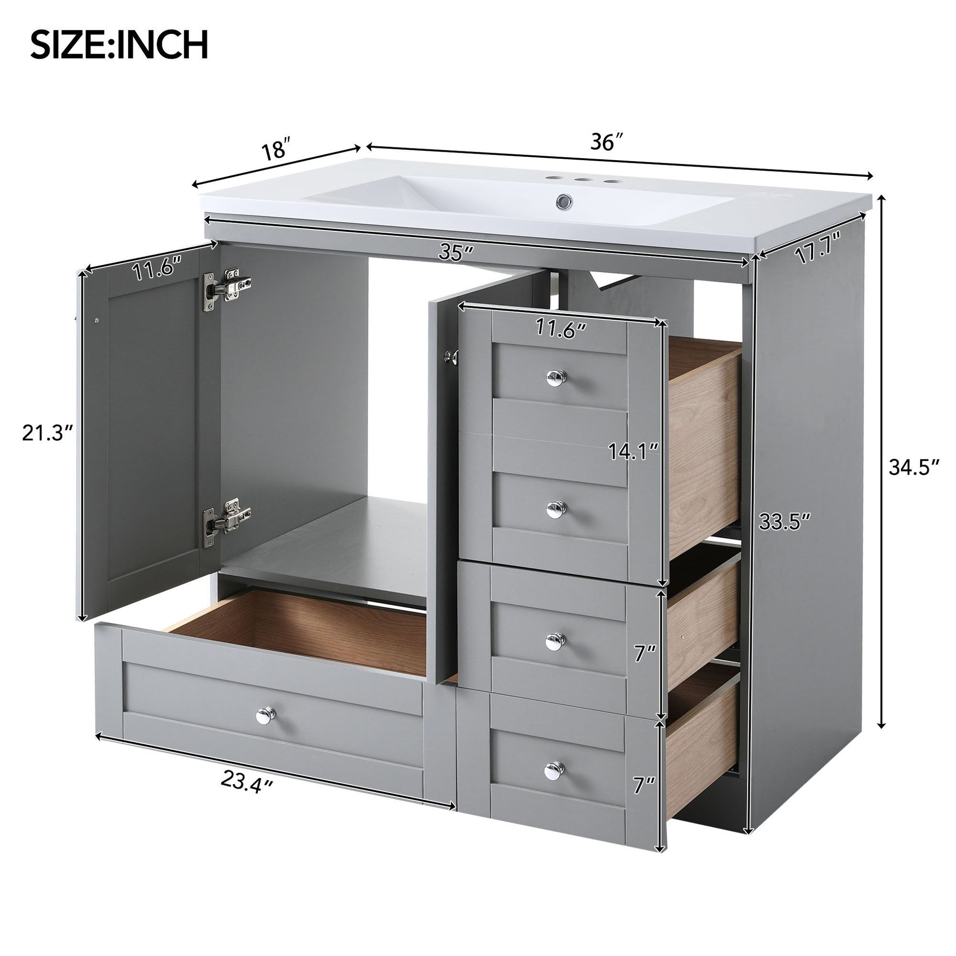 Shaker Free Standing Bathroom Vanity Cabinet With Sink, Soft Close Drawers, Soft Close Doors Hearth and Haven