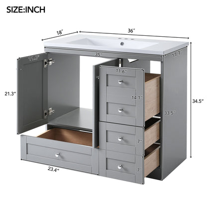 Shaker Free Standing Bathroom Vanity Cabinet With Sink, Soft Close Drawers, Soft Close Doors Hearth and Haven