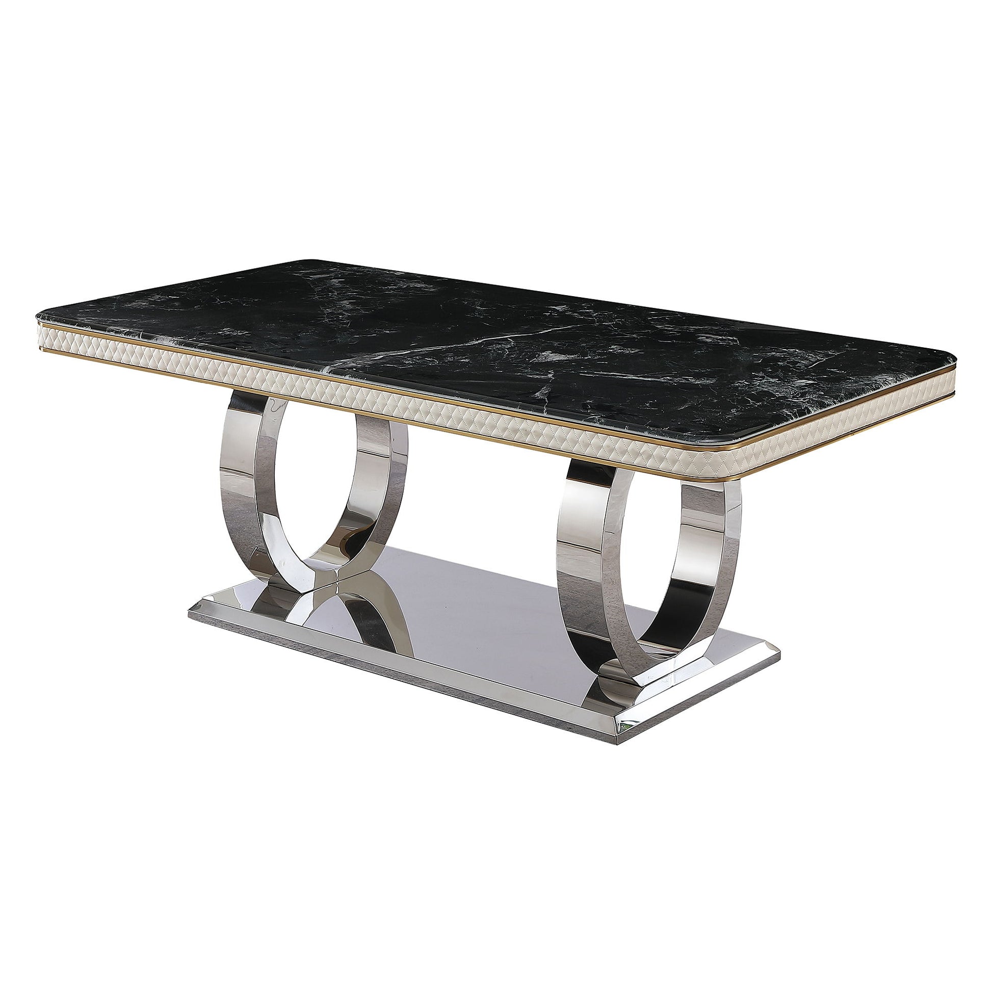 Luxury Modern Dining Table With Faux Marble Top And Dual Circle Base - Black Home Essentials