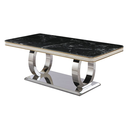 Luxury Modern Dining Table With Faux Marble Top And Dual Circle Base - Black Home Essentials