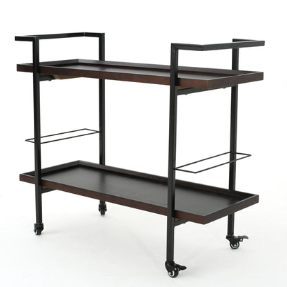 Modern Industrial Bar Cart With Shelving And Casters Noble House