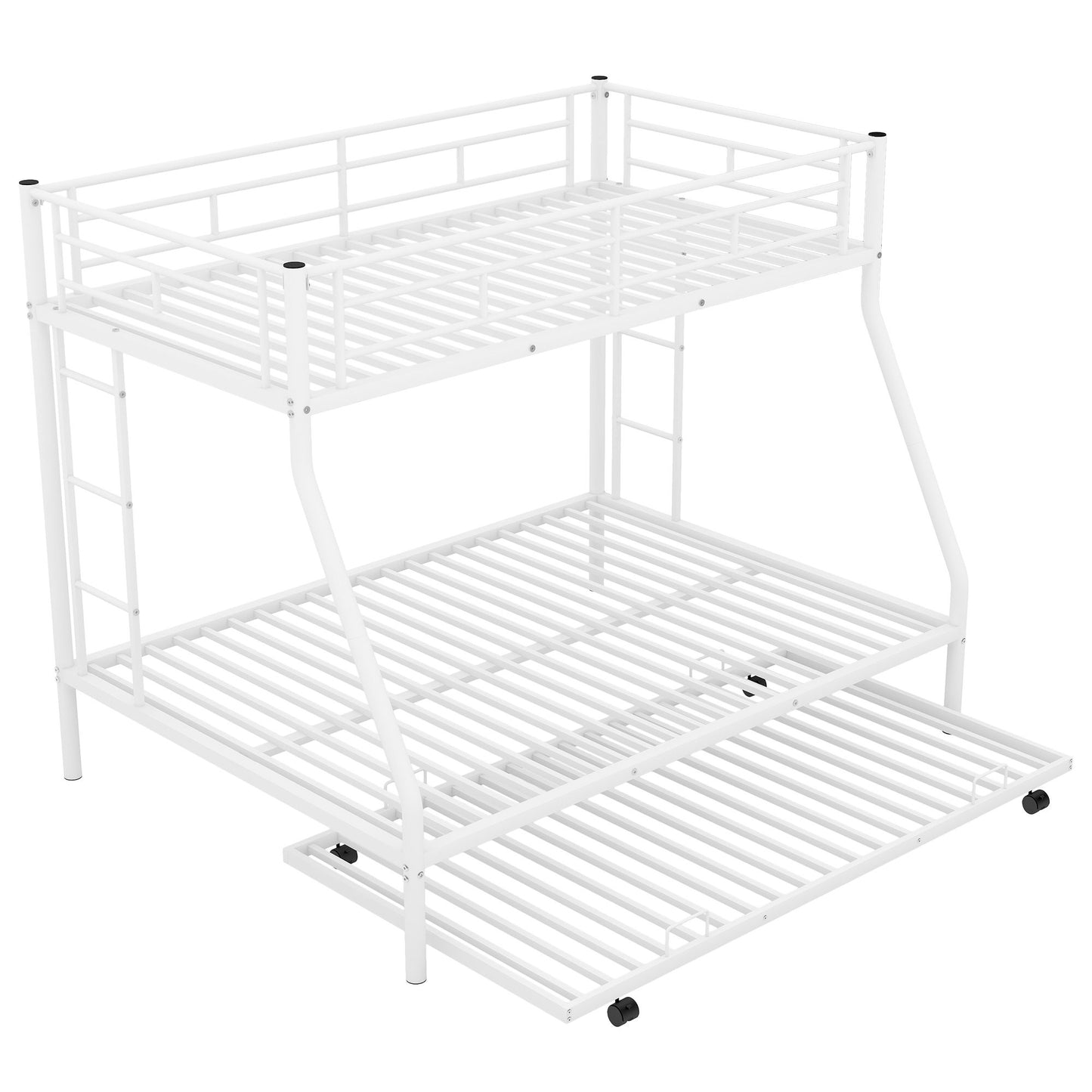 Bunk Bed With Steel Frame And Trundle, 2 Side Ladders Hearth and Haven