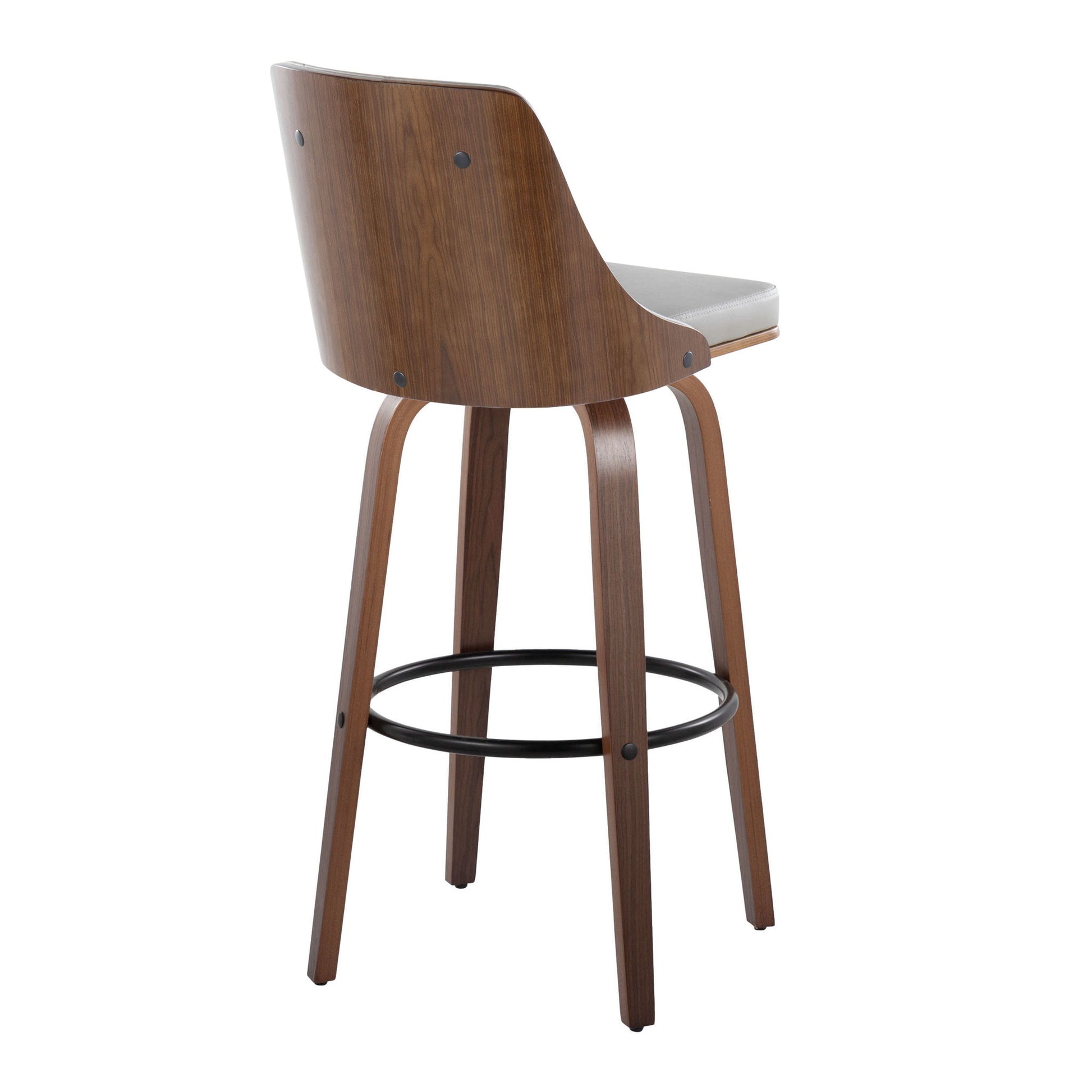 Gianna - Mid-Century Modern Fixed Height Barstool & Swivel With Round Footrest (Set of 2) - Walnut / Light Gray Lumi Source