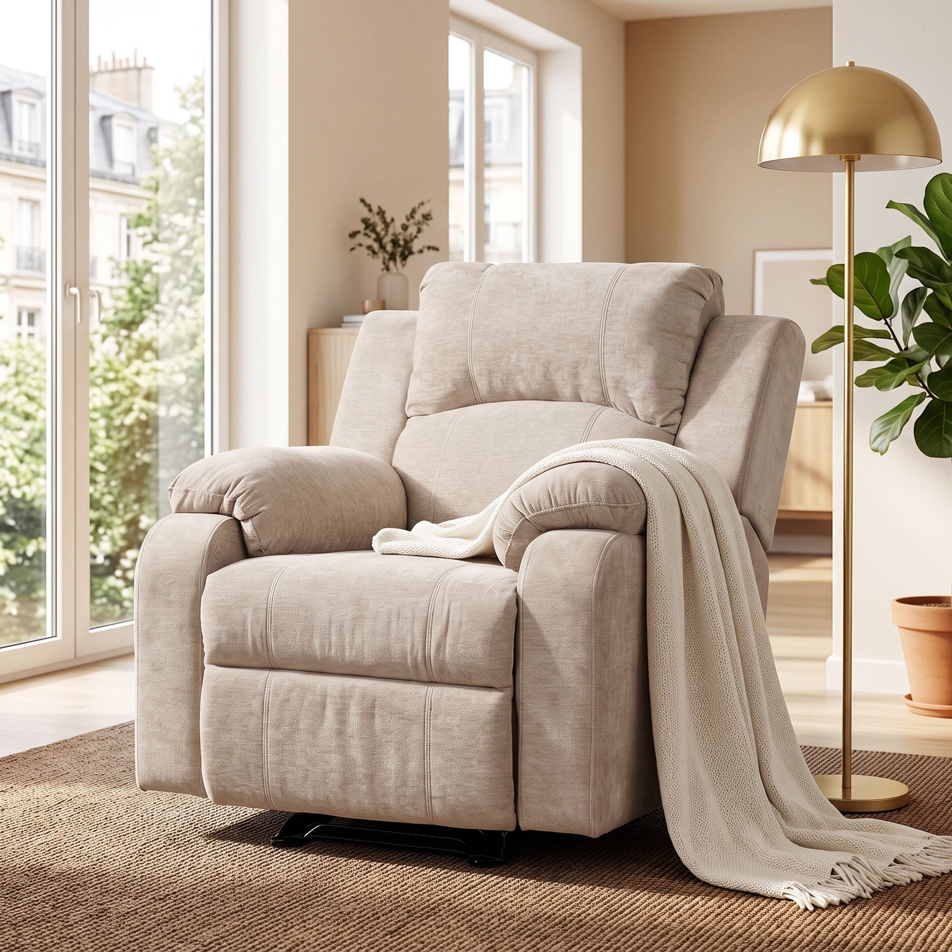 Upholstered Manual Recliner Chair With 3 Adjustable Backrest Positions Noble House