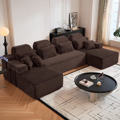Sectional Sleeper Sofa & Storage Pockets, Modular Couch With Throw Pillows For Living Room Home Essentials