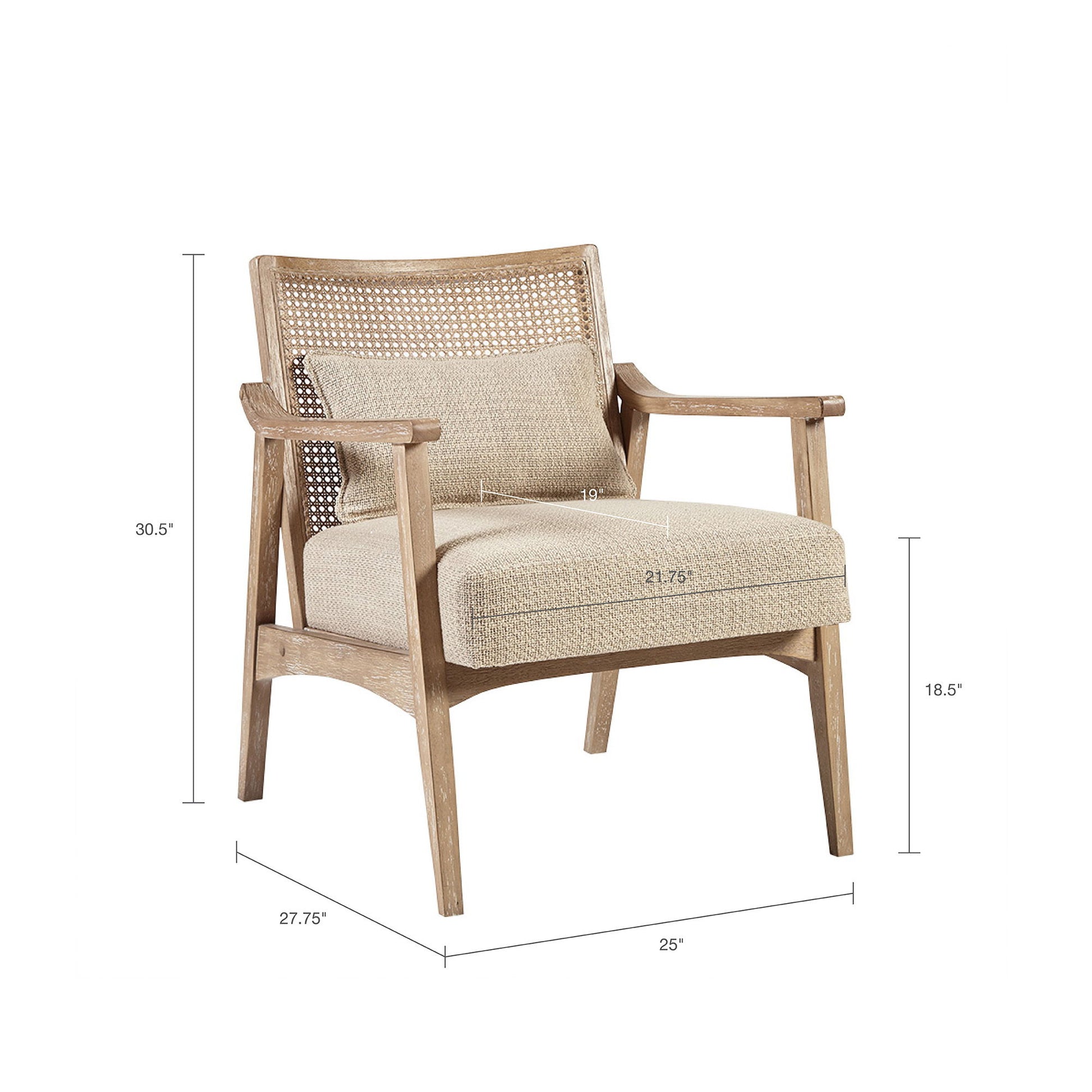 Chair With Cane Inset Back And Upholstered Seat - Light Brown JLA