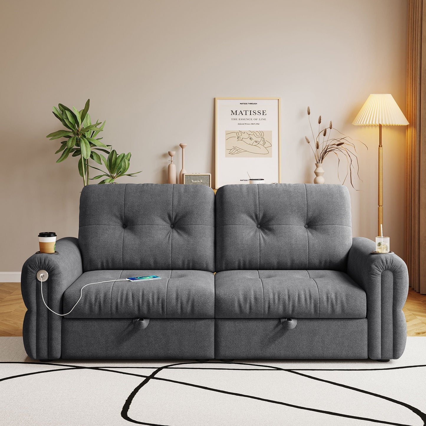2 In 1 Convertible Sofa Bed For Living Room - Dark Gray - Fabric Home Essentials