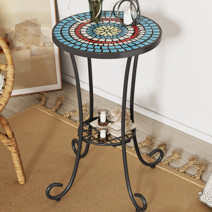 Ceramic Tile And Iron Patio Side Table With Shelf Noble House