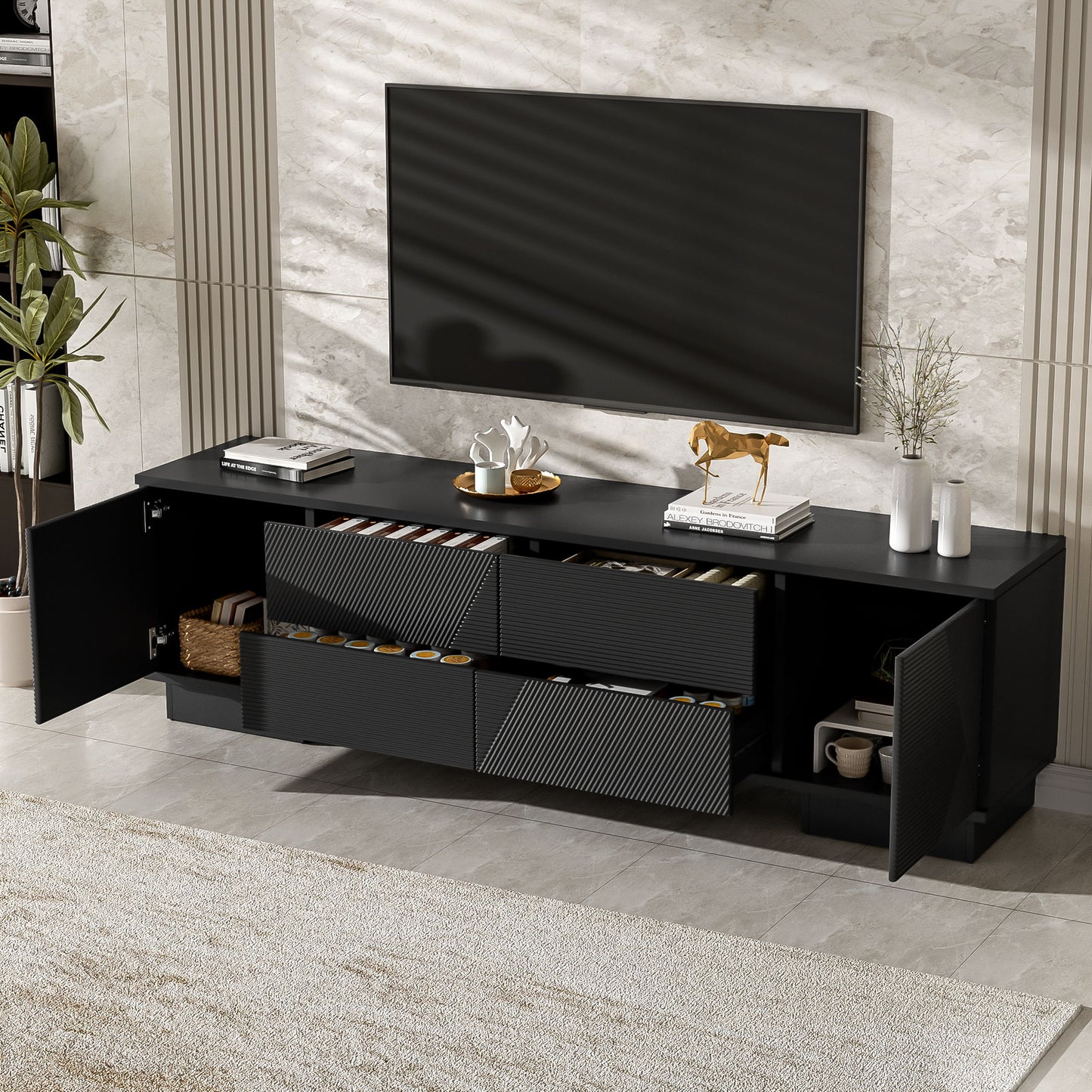 Modern TV Stand With Storage Cabinets, 4 Drawers Hearth and Haven