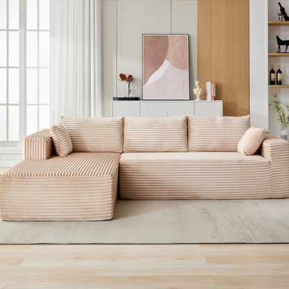 Compression Sectional Couch With Comfy Chaise, Boneless L Shape Sofa With Deep Seat Home Essentials