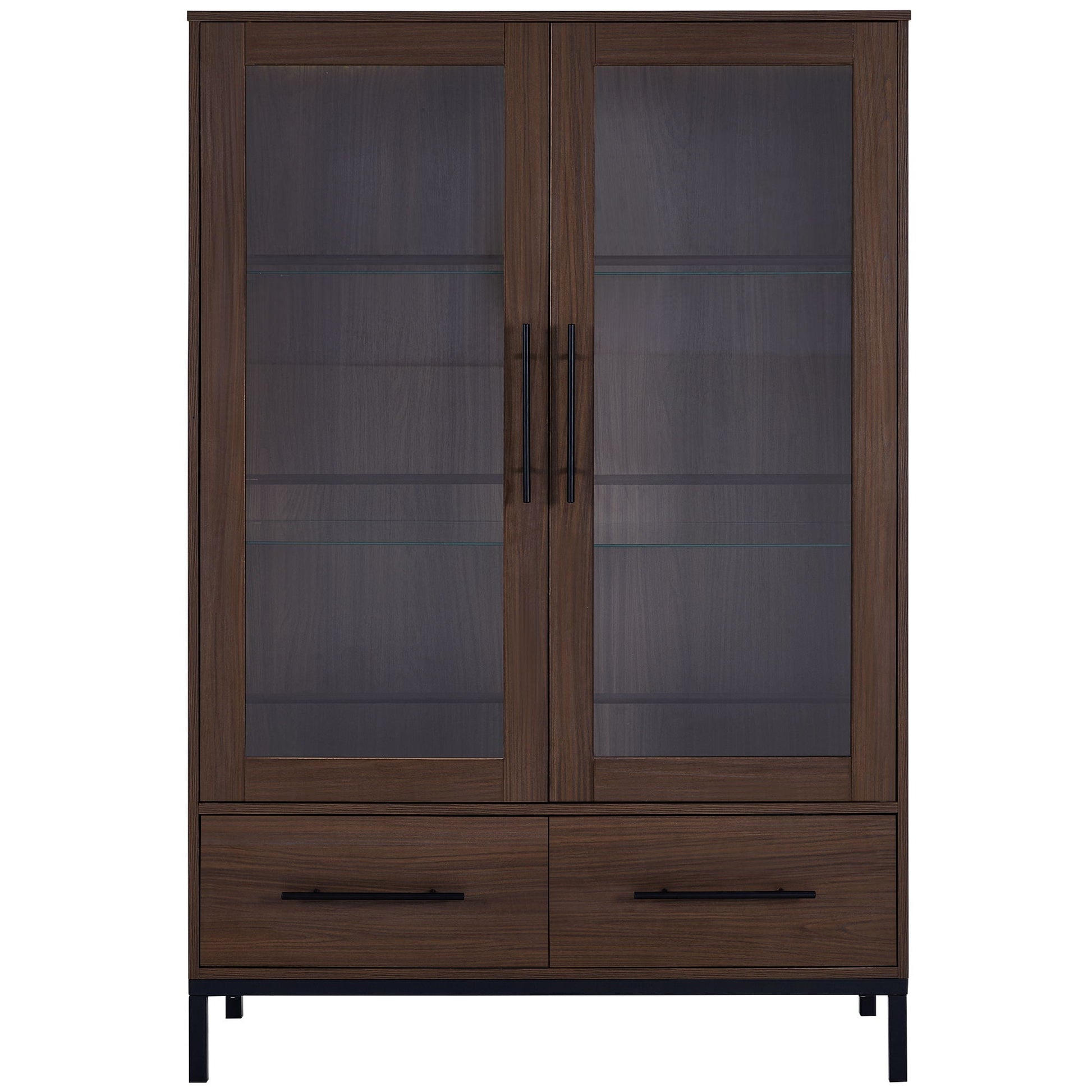 Modern Style Tall Display Cabinet With LED Lighting, Tempered Glass Door, 2 Drawers Hearth and Haven