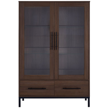 Modern Style Tall Display Cabinet With LED Lighting, Tempered Glass Door, 2 Drawers Hearth and Haven