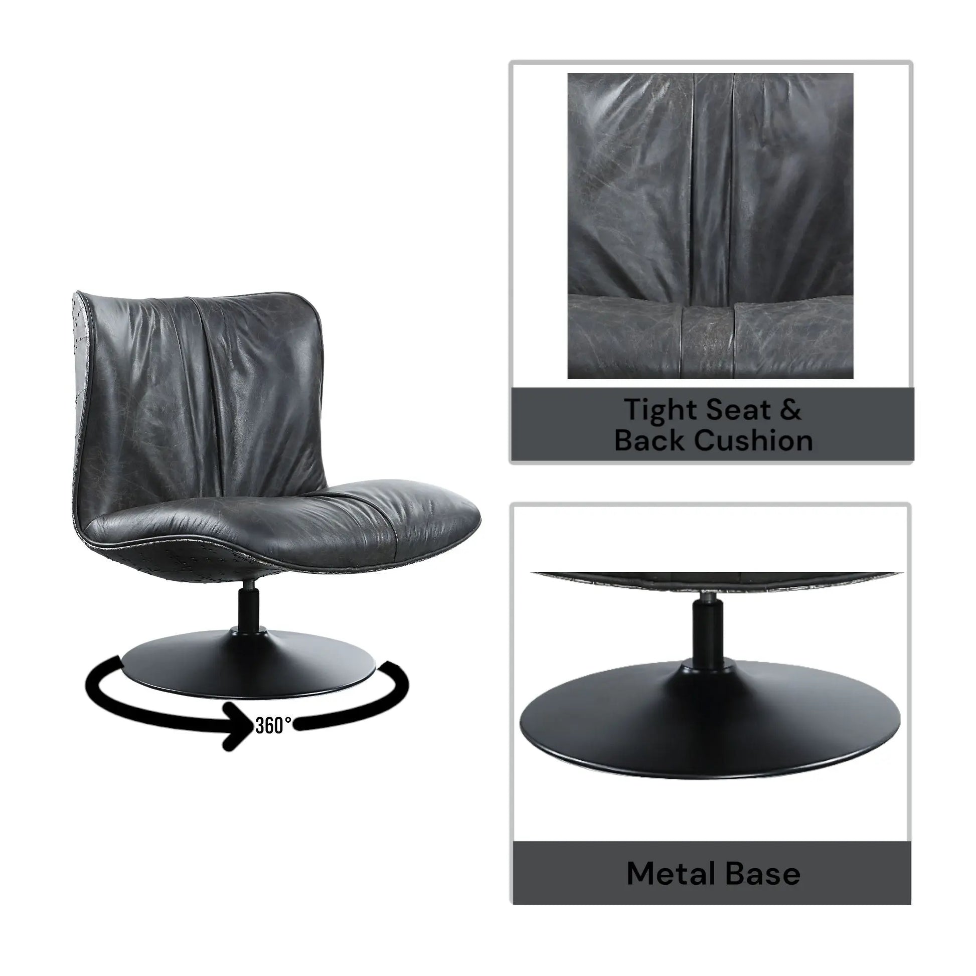 Piotr - Top Grain Leather Accent Chair With Swivel - Black Acme
